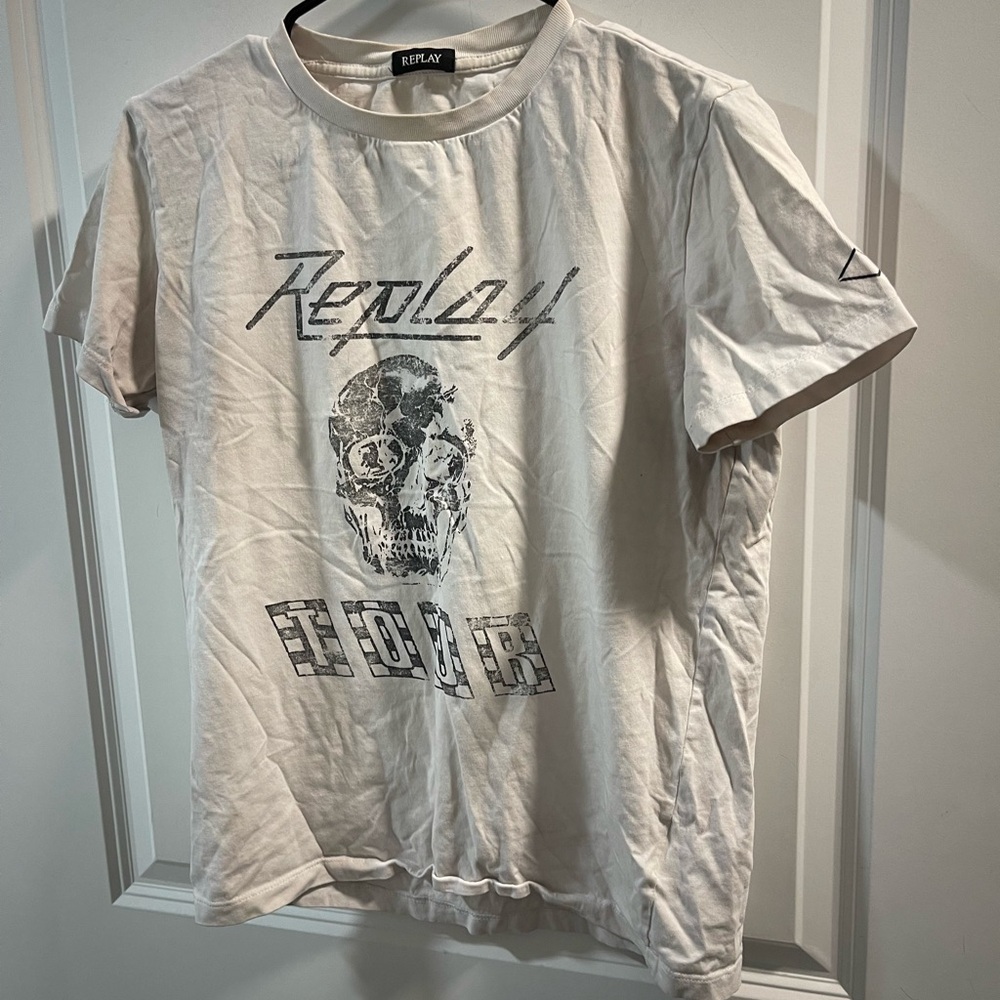 Replay White Short-Sleeve Skull Graphic Tee Have Spots